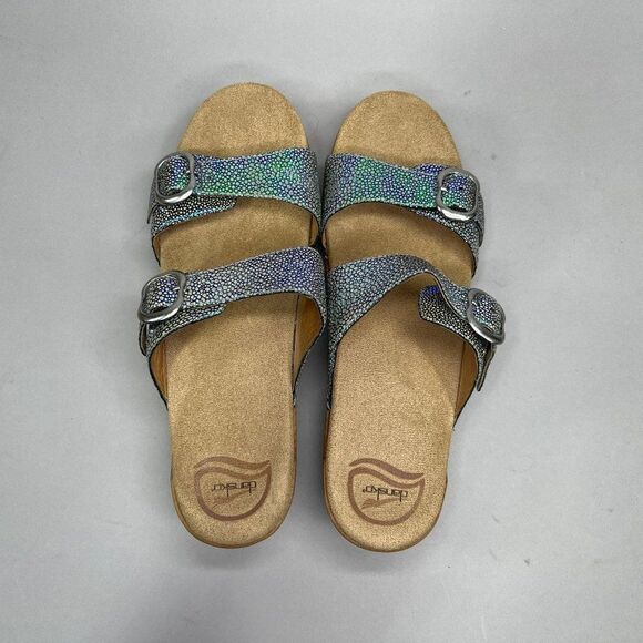 Dansko Women's Size 10.5 Sophie Blue Iridescent Wood Midsole Sandals - Picture 9 of 12